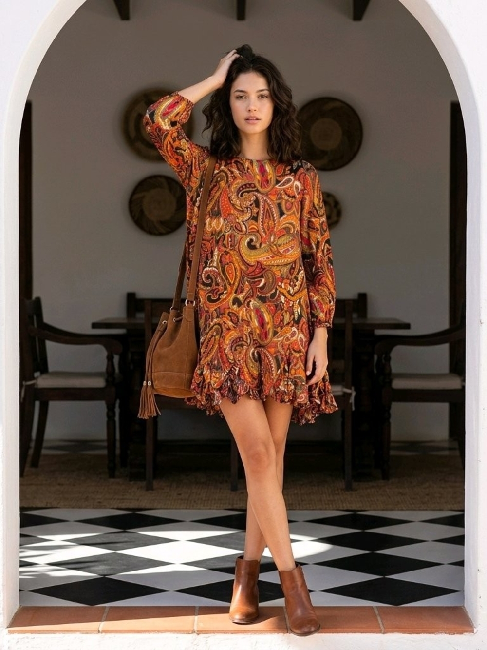RHODE Orange Multi Paisley Tunic Top